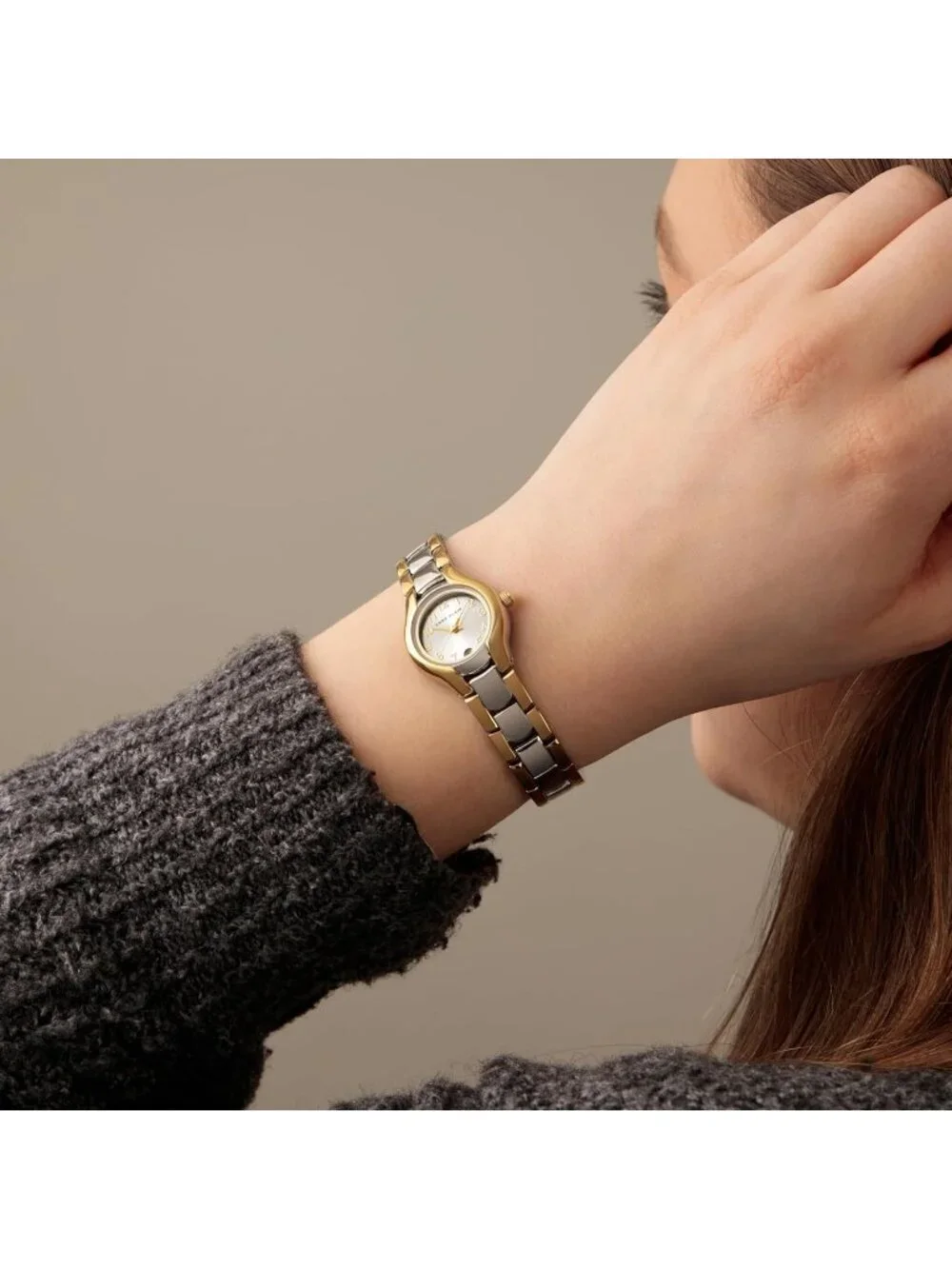 Anne Klein Women's Silver And Gold Analog Guilloche Date Function Bracelet Watch
